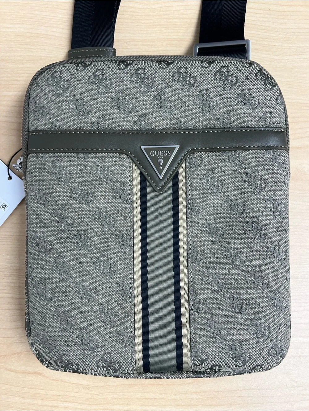 GUESS Olive and Black Logo Messenger Crossbody